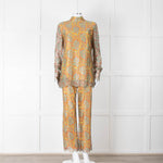 Etro Bronze and Turquoise Lace Trousers with Yellow Lining