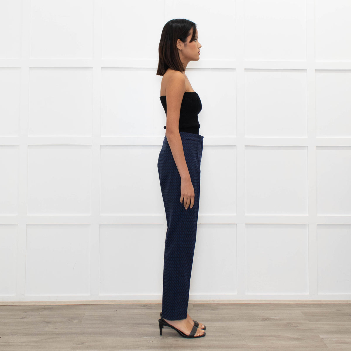The Fold Black Blue Geometric Pattern Narrow Leg Trousers