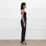The Fold Black Blue Geometric Pattern Narrow Leg Trousers