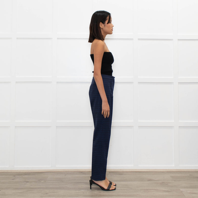 The Fold Black Blue Geometric Pattern Narrow Leg Trousers