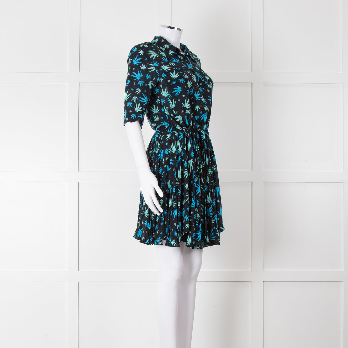 Zadig & Voltaire Blue and Green Leaf Print Button Up Mini Dress