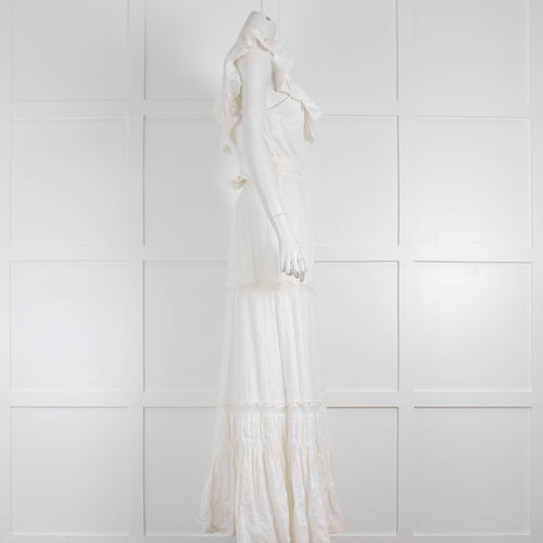 LOVESHACKFANCY White Shoulder Frill Maxi Dress