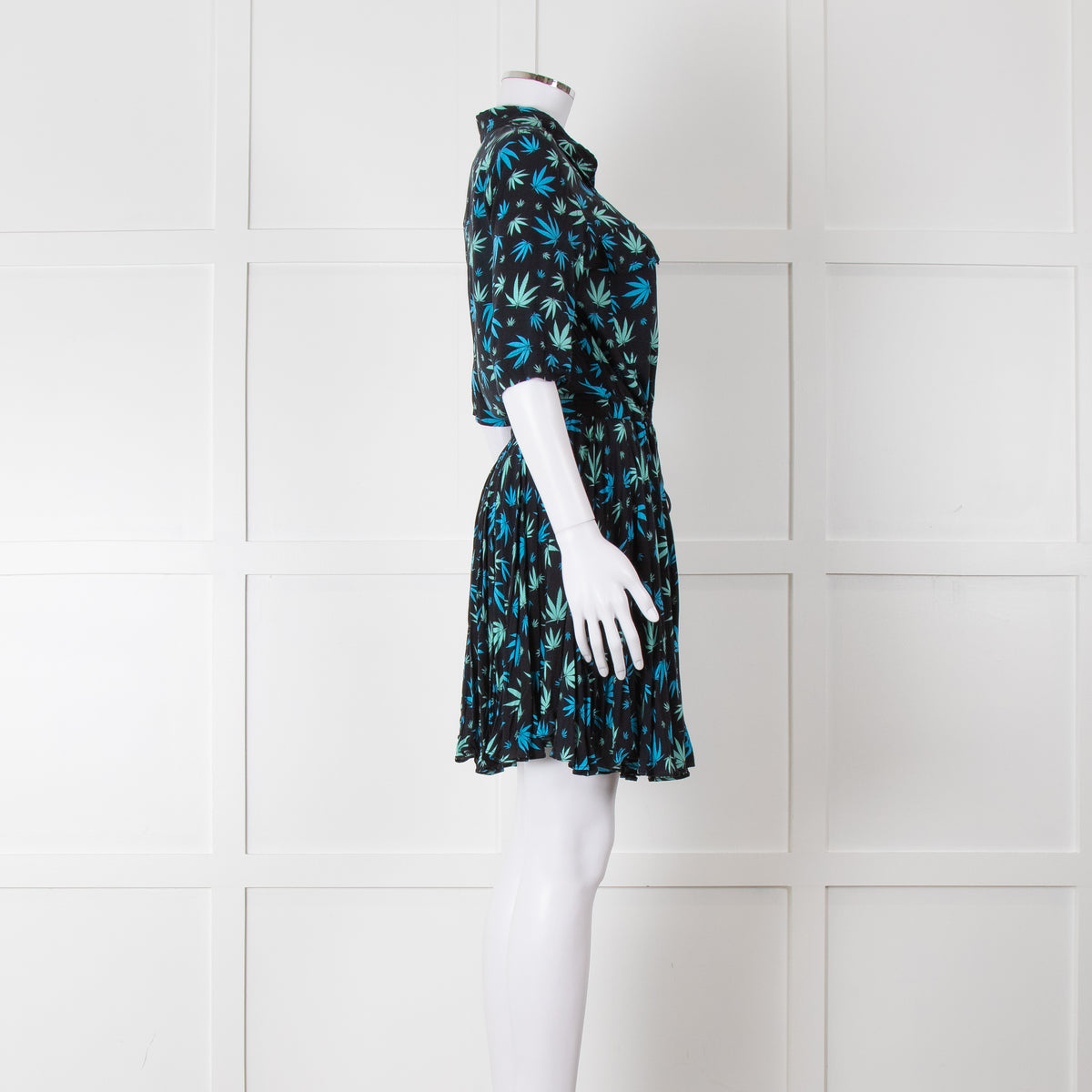 Zadig & Voltaire Blue and Green Leaf Print Button Up Mini Dress