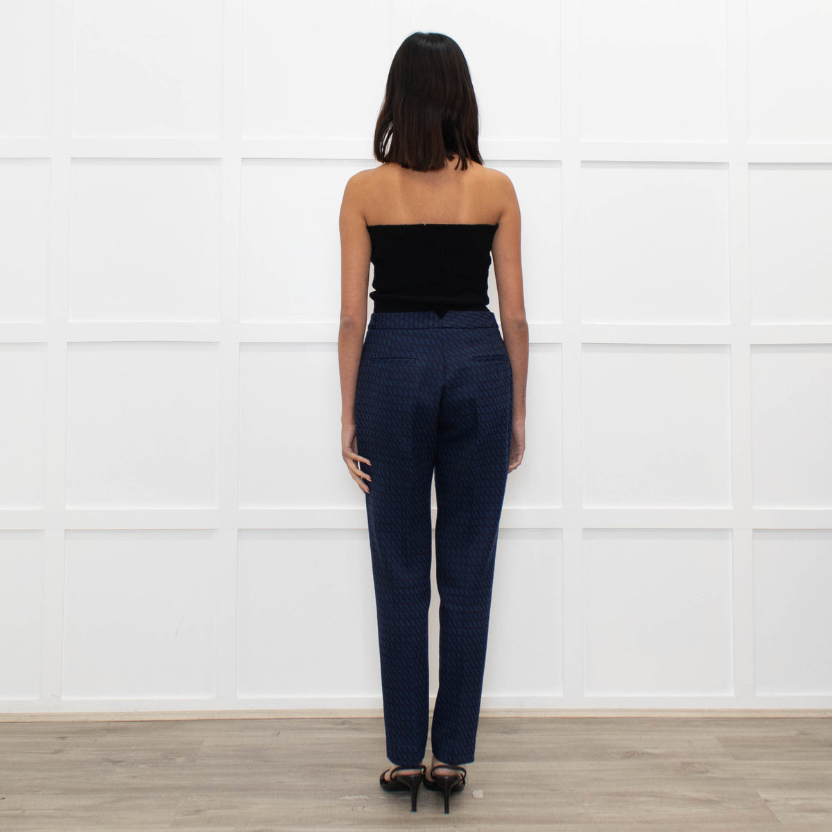 The Fold Black Blue Geometric Pattern Narrow Leg Trousers