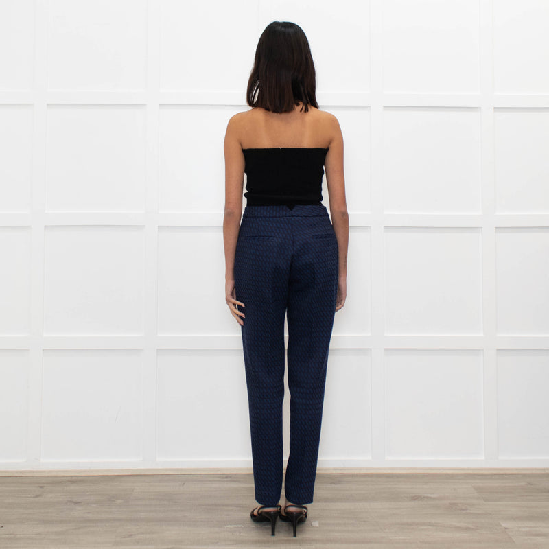 The Fold Black Blue Geometric Pattern Narrow Leg Trousers