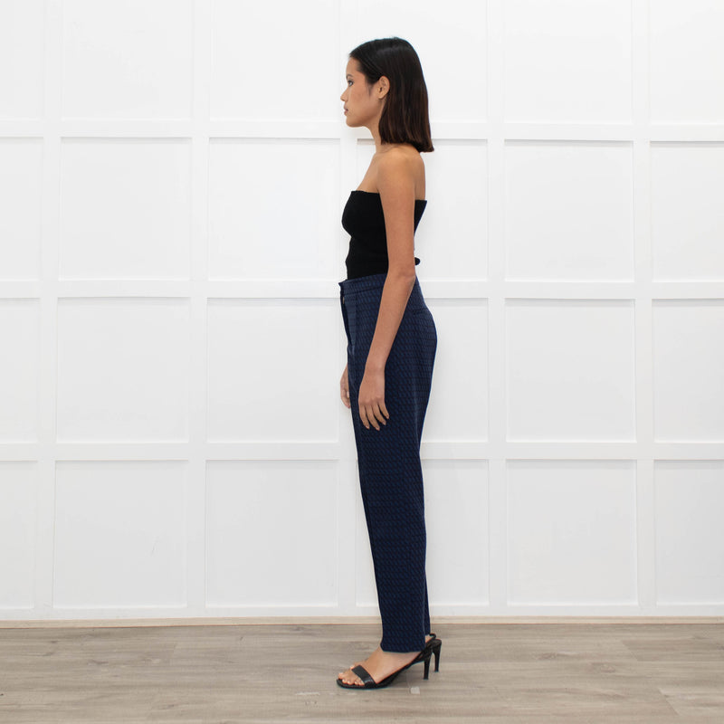 The Fold Black Blue Geometric Pattern Narrow Leg Trousers