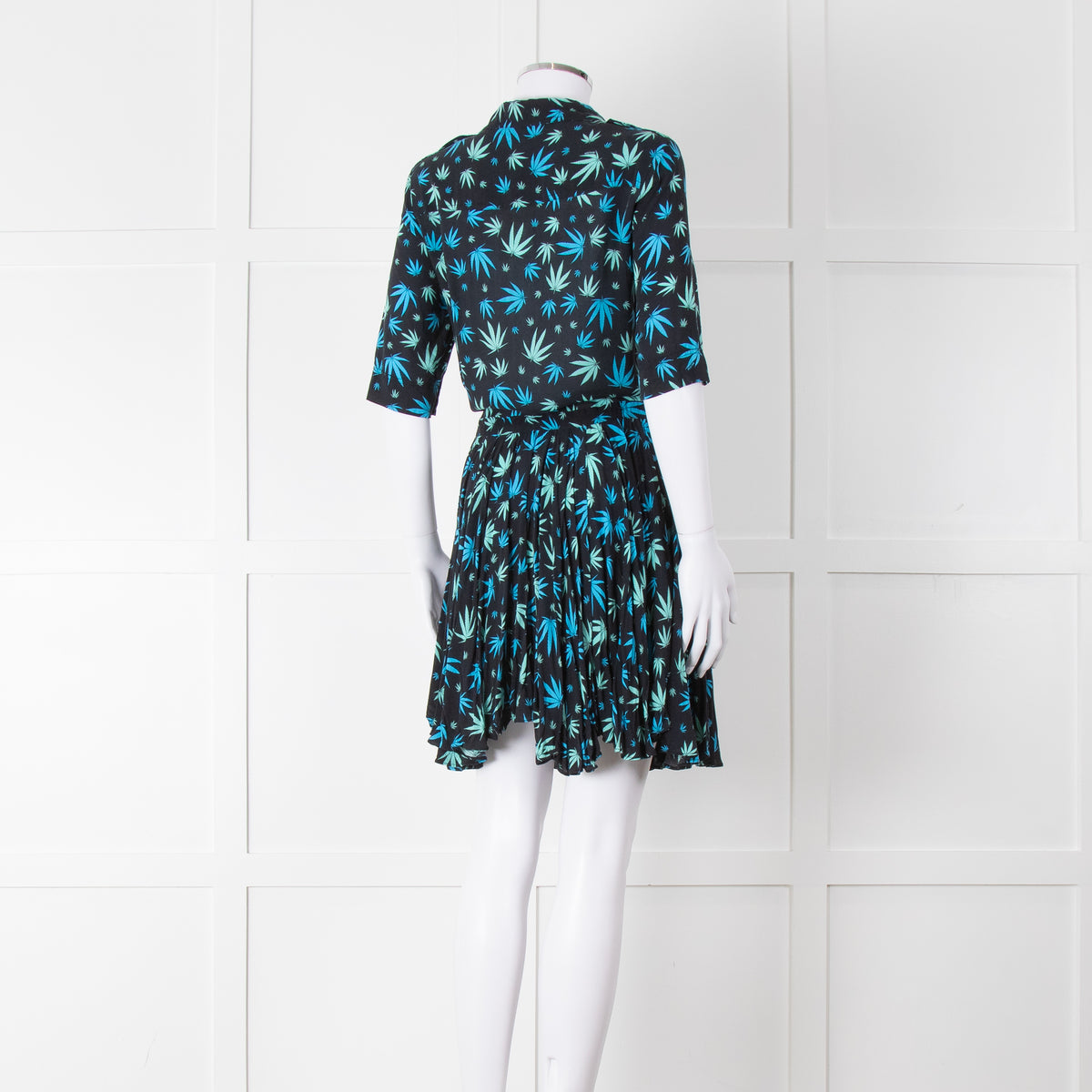 Zadig & Voltaire Blue and Green Leaf Print Button Up Mini Dress