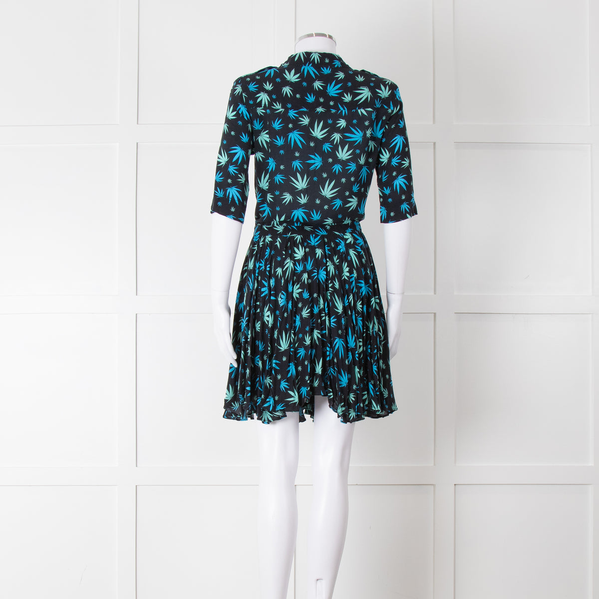 Zadig & Voltaire Blue and Green Leaf Print Button Up Mini Dress