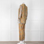 Etro Bronze and Turquoise Lace Trousers with Yellow Lining