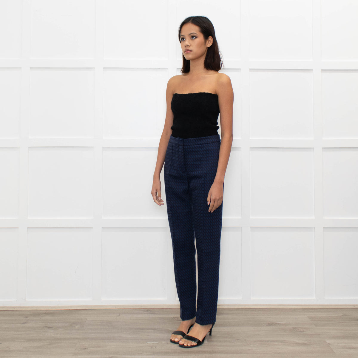 The Fold Black Blue Geometric Pattern Narrow Leg Trousers