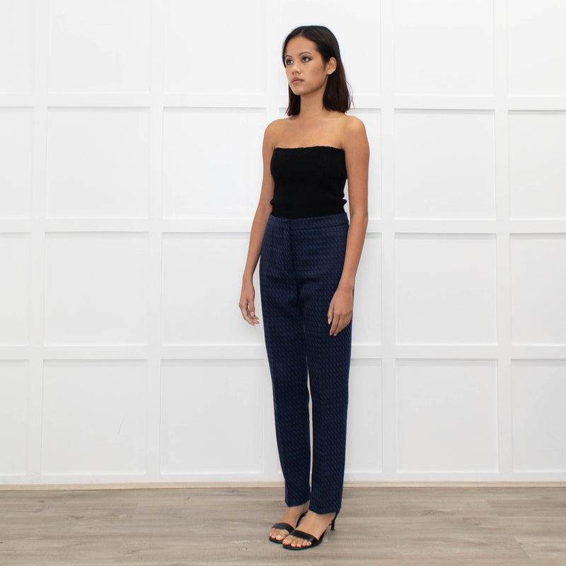 The Fold Black Blue Geometric Pattern Narrow Leg Trousers