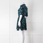 Zadig & Voltaire Blue and Green Leaf Print Button Up Mini Dress