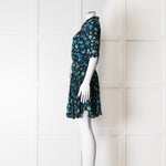 Zadig & Voltaire Blue and Green Leaf Print Button Up Mini Dress