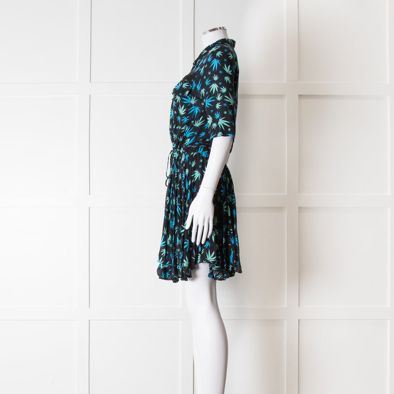 Zadig & Voltaire Blue and Green Leaf Print Button Up Mini Dress