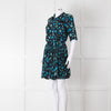 Zadig & Voltaire Blue and Green Leaf Print Button Up Mini Dress