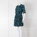 Zadig & Voltaire Blue and Green Leaf Print Button Up Mini Dress