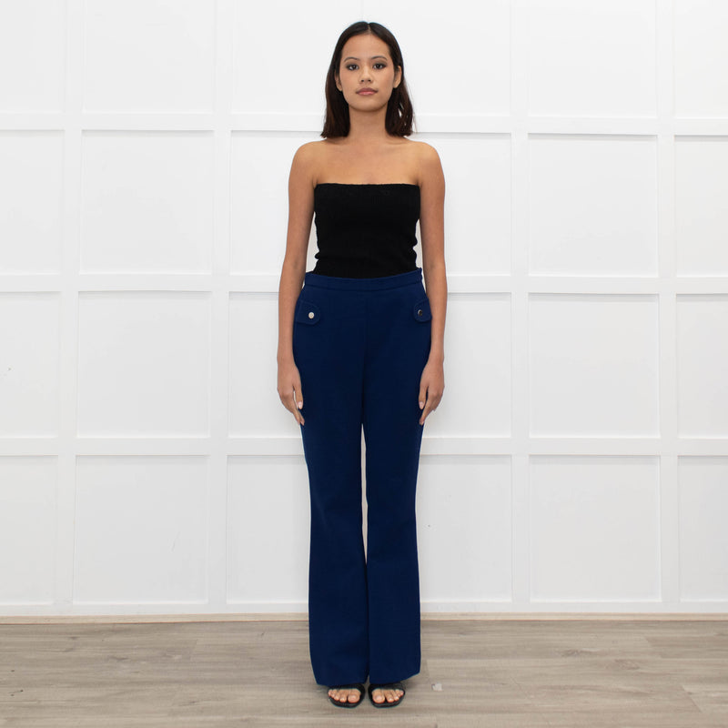 Carven Mid Blue Button Pocket Flare Trousers