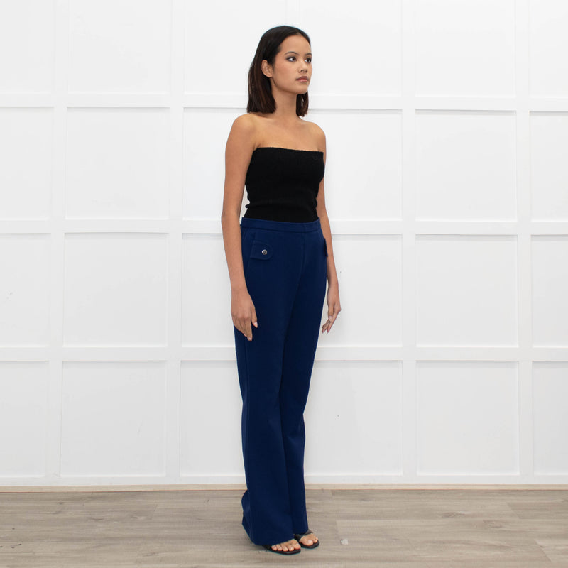 Carven Mid Blue Button Pocket Flare Trousers