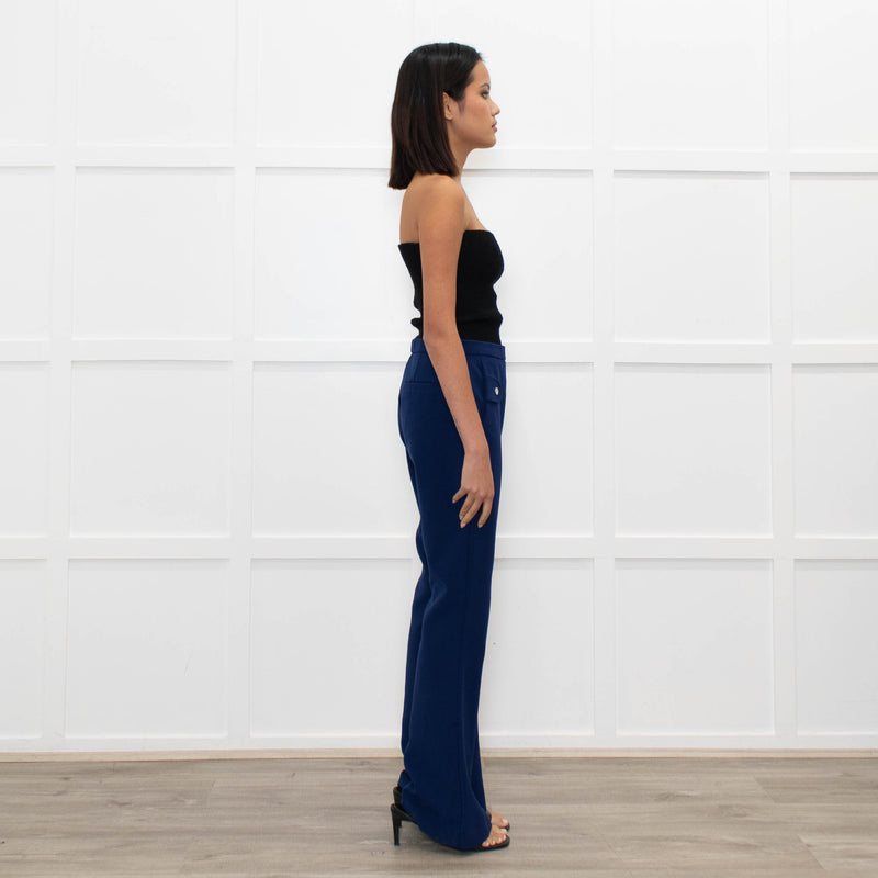 Carven Mid Blue Button Pocket Flare Trousers