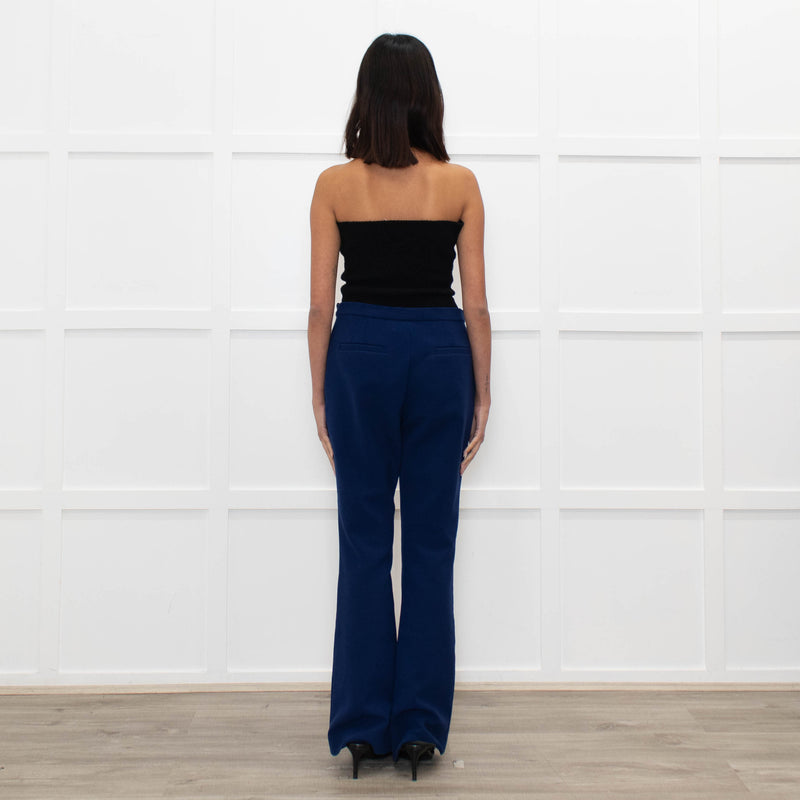 Carven Mid Blue Button Pocket Flare Trousers