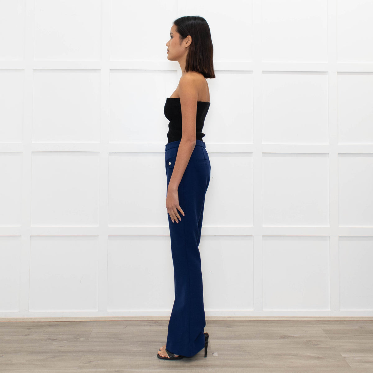 Carven Mid Blue Button Pocket Flare Trousers