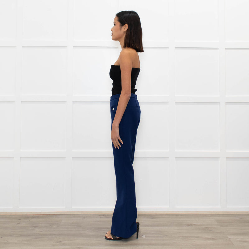 Carven Mid Blue Button Pocket Flare Trousers