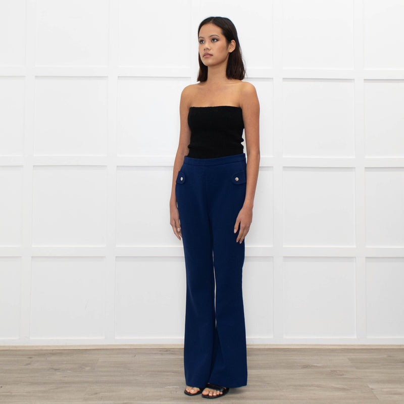 Carven Mid Blue Button Pocket Flare Trousers