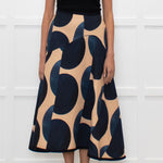 Odeeh Blue Caramel Geometric Print A-Line Skirt