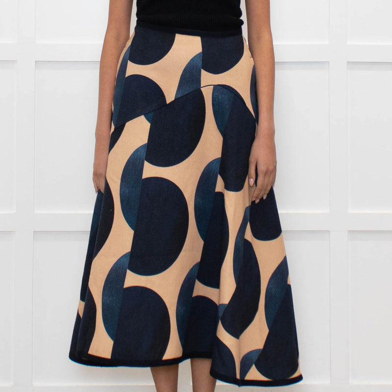 Odeeh Blue Caramel Geometric Print A-Line Skirt
