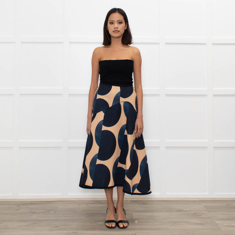 Odeeh Blue Caramel Geometric Print A-Line Skirt