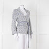 Maje Navy White Silver Buttons Tweedy Belted Jacket