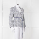 Maje Navy White Silver Buttons Tweedy Belted Jacket
