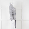 Maje Navy White Silver Buttons Tweedy Belted Jacket
