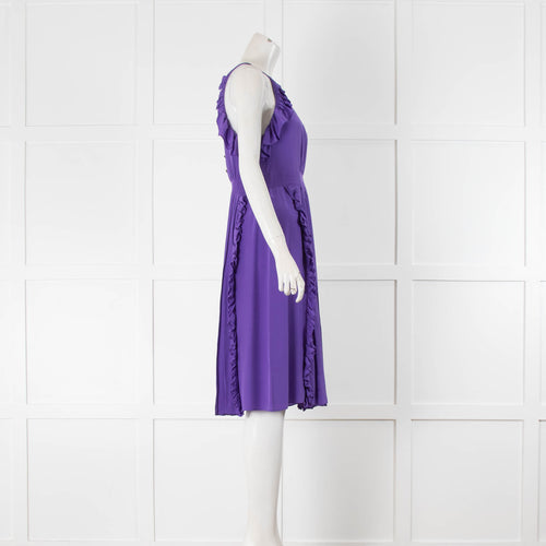 Tibi Purple Silk Pleated Front Silk Sleeveless Dress