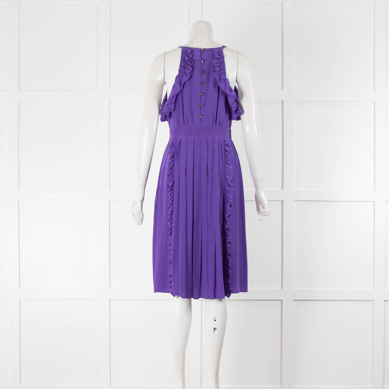 Tibi Purple Silk Pleated Front Silk Sleeveless Dress