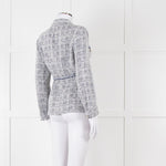 Maje Navy White Silver Buttons Tweedy Belted Jacket
