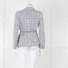 Maje Navy White Silver Buttons Tweedy Belted Jacket