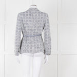 Maje Navy White Silver Buttons Tweedy Belted Jacket