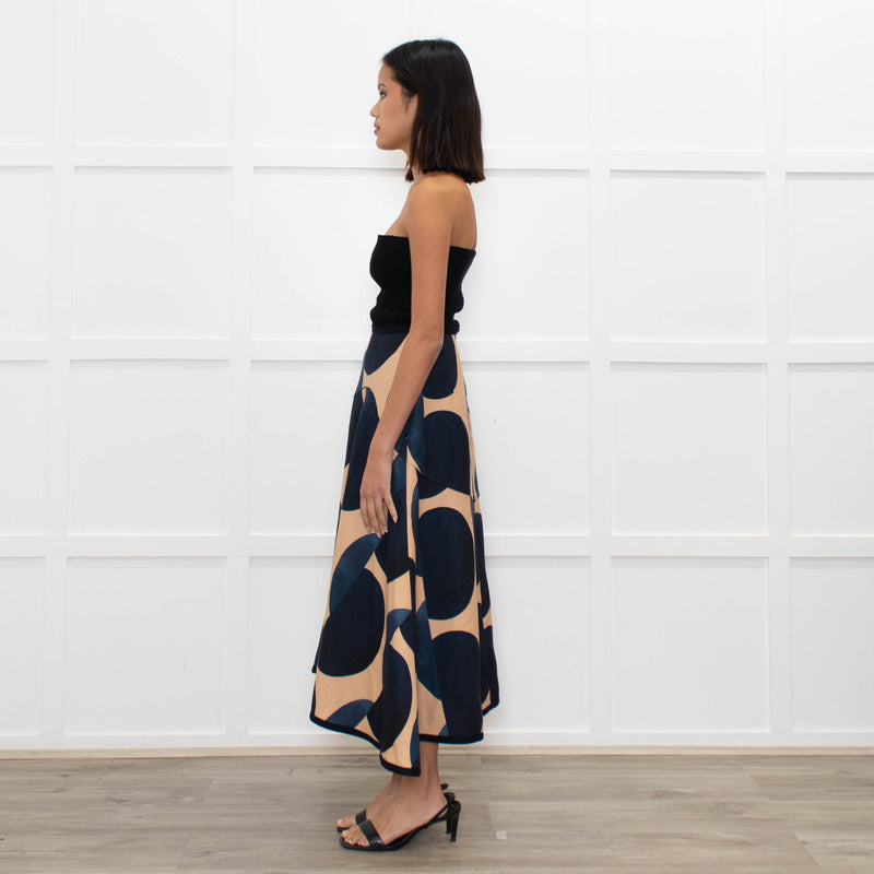 Odeeh Blue Caramel Geometric Print A-Line Skirt