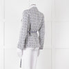 Maje Navy White Silver Buttons Tweedy Belted Jacket