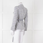 Maje Navy White Silver Buttons Tweedy Belted Jacket