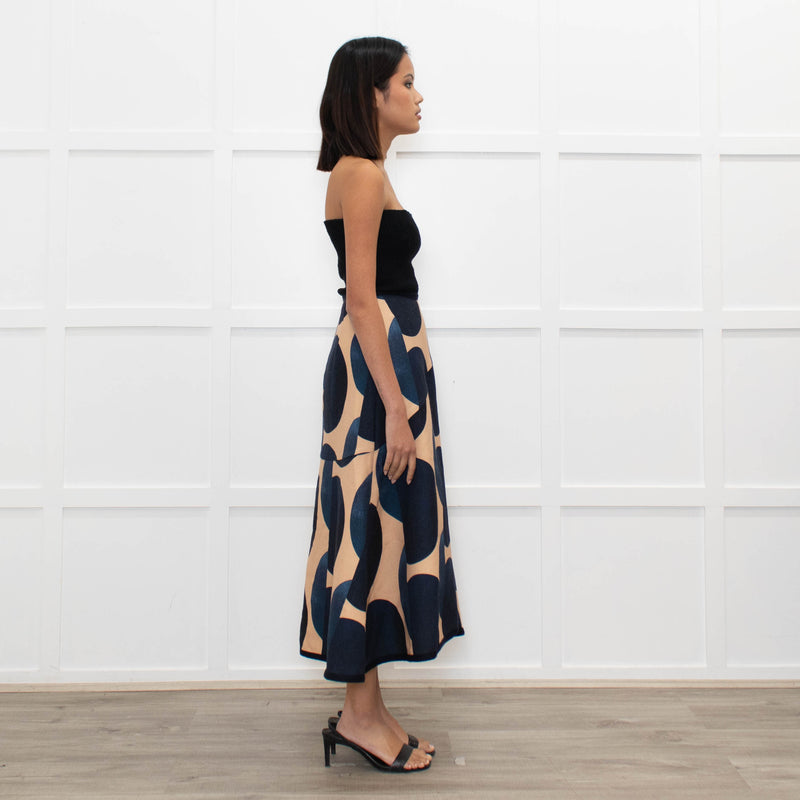 Odeeh Blue Caramel Geometric Print A-Line Skirt