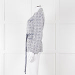 Maje Navy White Silver Buttons Tweedy Belted Jacket