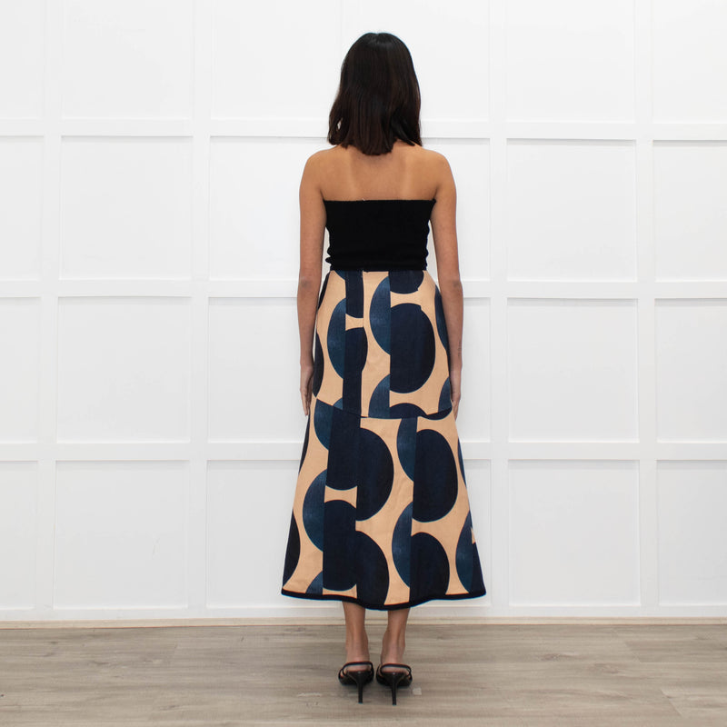 Odeeh Blue Caramel Geometric Print A-Line Skirt