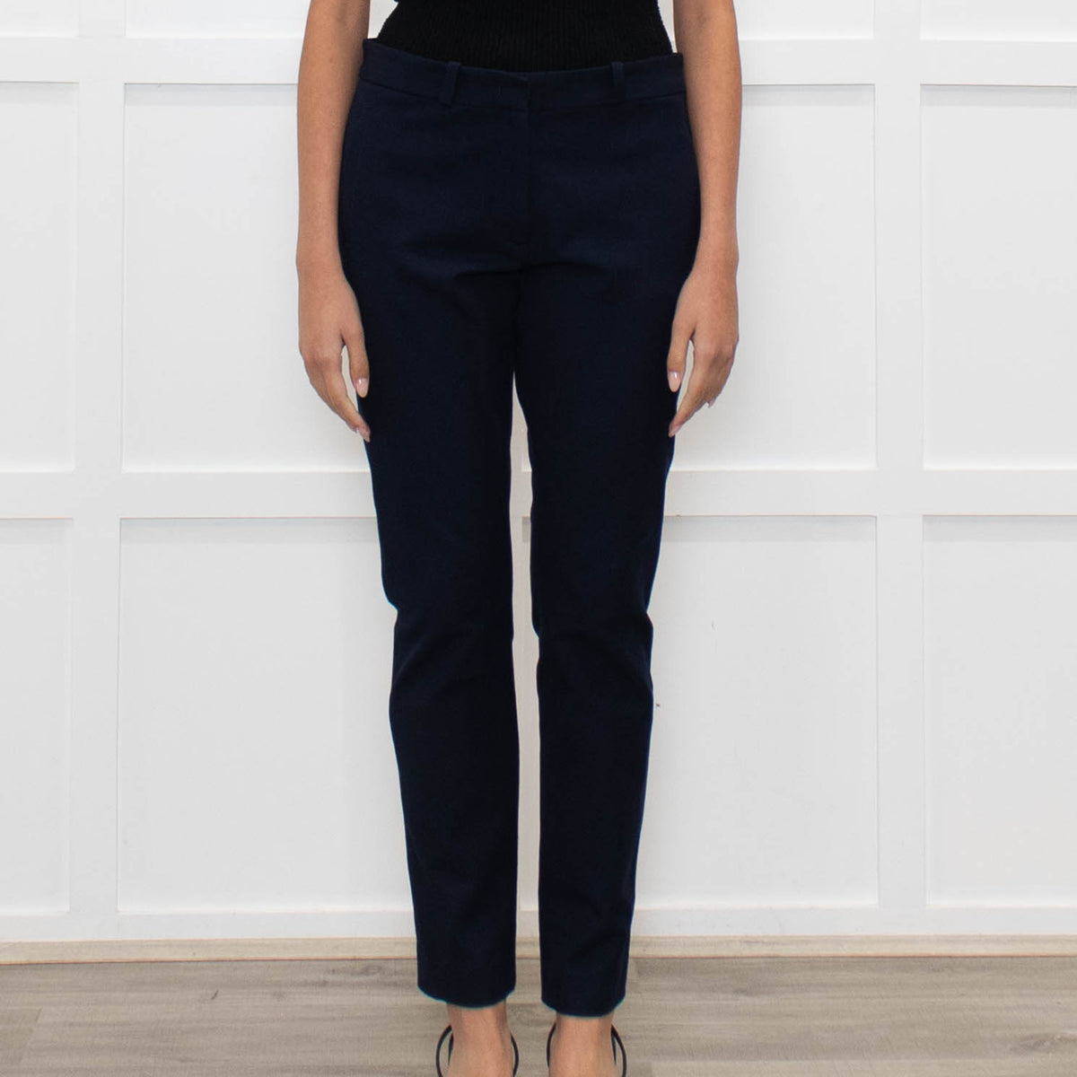 Joseph Navy Slim Leg Cotton Blend Trousers