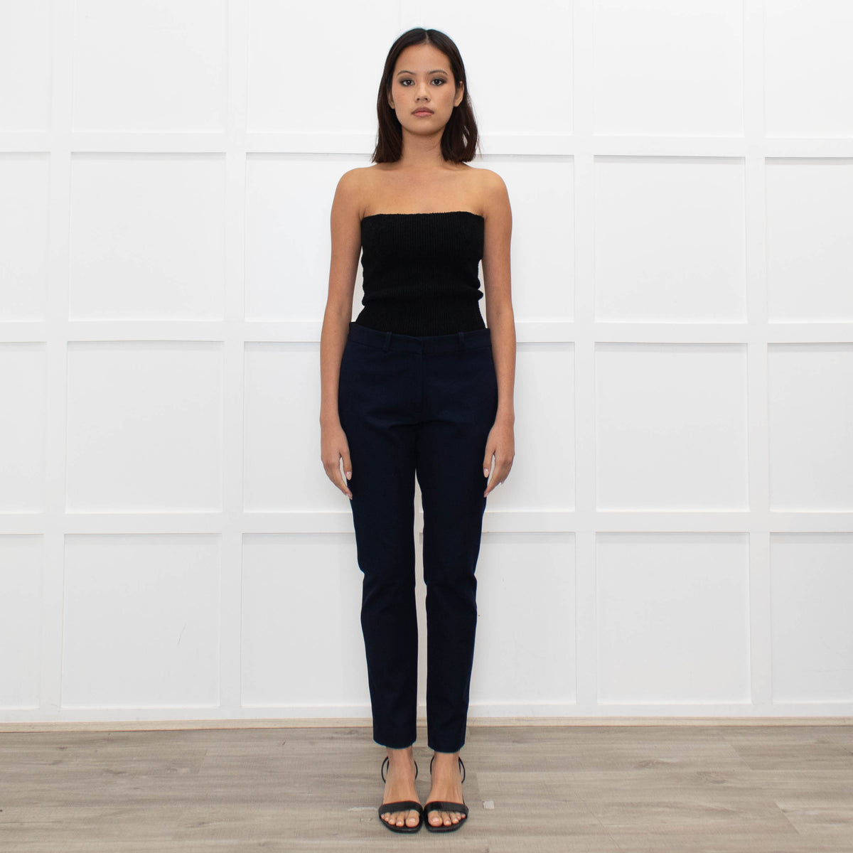 Joseph Navy Slim Leg Cotton Blend Trousers