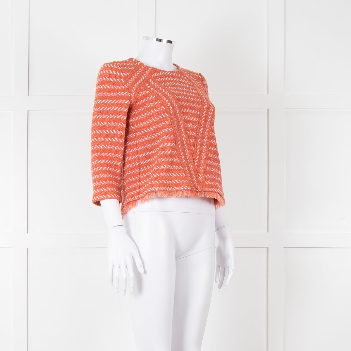 Maje Orange Cream Woven Back Button Fringe Top