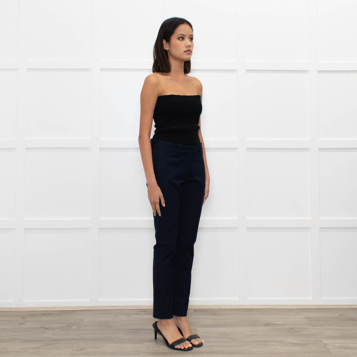 Joseph Navy Slim Leg Cotton Blend Trousers