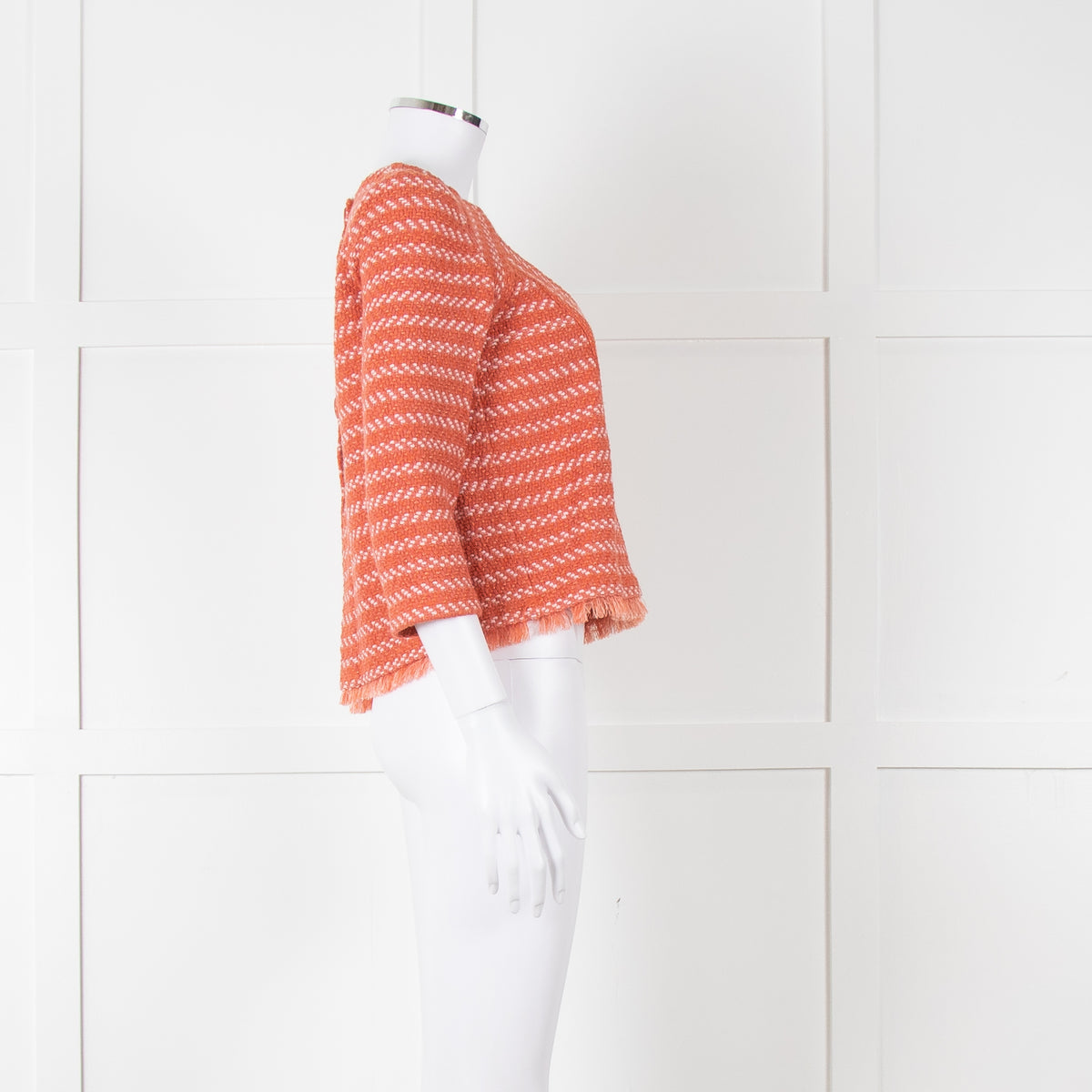Maje Orange Cream Woven Back Button Fringe Top