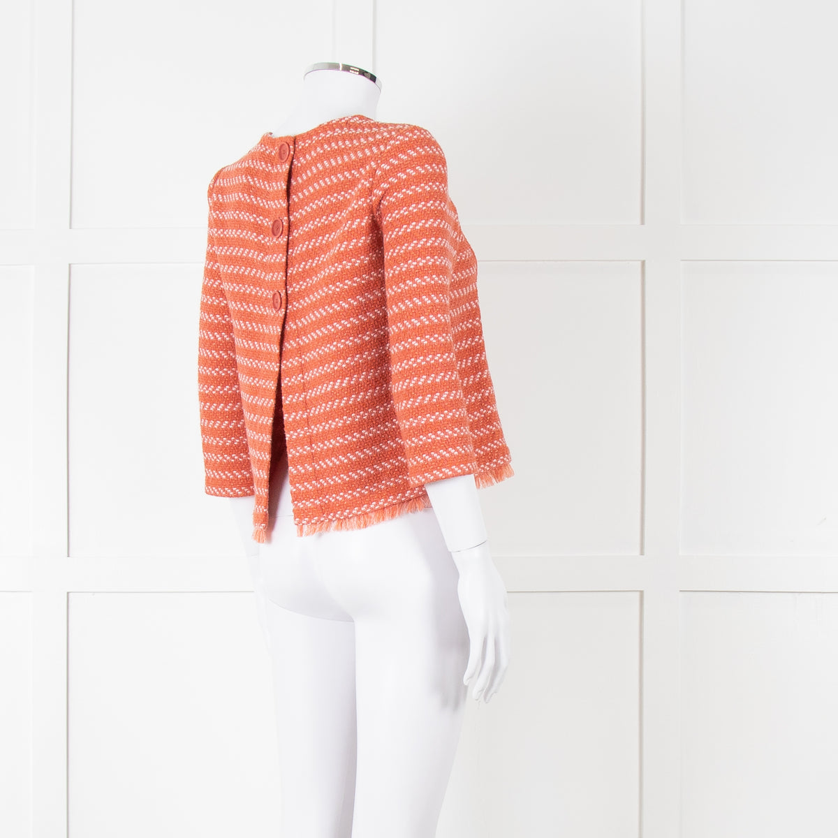 Maje Orange Cream Woven Back Button Fringe Top